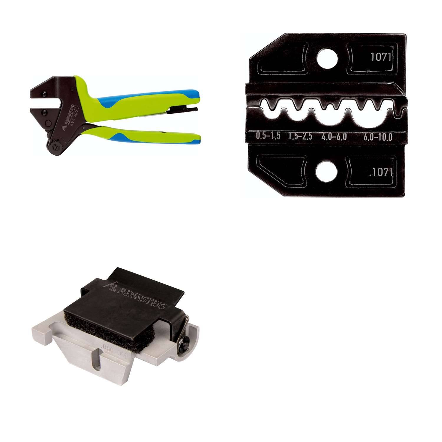 624 1071 3 0 K2 Rennsteig Werkzeuge GmbH Crimpzange PEW12 für unisolierte Verbinder und Kabelschuhe inkl. Crimpeinsätze