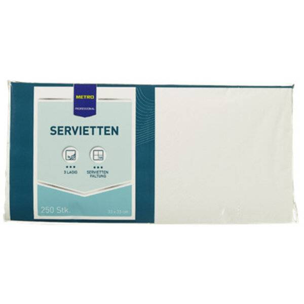 Servietten Zellltuch 33x33cm 3-lagig 250 Stück weiß.