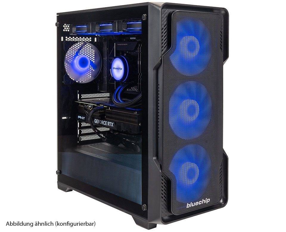 Ein Computergehäuse mit transparenter Seitenwand, die interne Komponenten zeigt, einschließlich einer „GeForce RTX