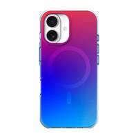 Smartphone mit einem Farbverlauf von Rosa bis Blau auf der Rückseite und Doppelkameras, mit einem kreisförmigen Design in der Mitte.