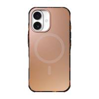 Smartphone mit reflektierendem kupferfarbenem Rücken, mit Dual-Kameras in der oberen linken Ecke und einem Ring-Design in der Mitte.
