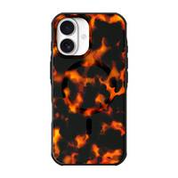 Handyhülle mit flammendem Feuerdesign, mit einem kühnen Schwarz- und Orangefarbschema.