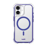 Ein transparantes Handyhülle mit einem violetten kreisförmigen Design und Kameraausschnitt präsentiert die elegante Rückseite eines Smartphones.