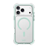 Ein Smartphone mit einer Schutzhülle mit kreisförmigem Muster auf der Rückseite. Die Hülle hat eine grüne Kante und einen transparenten Rücken.