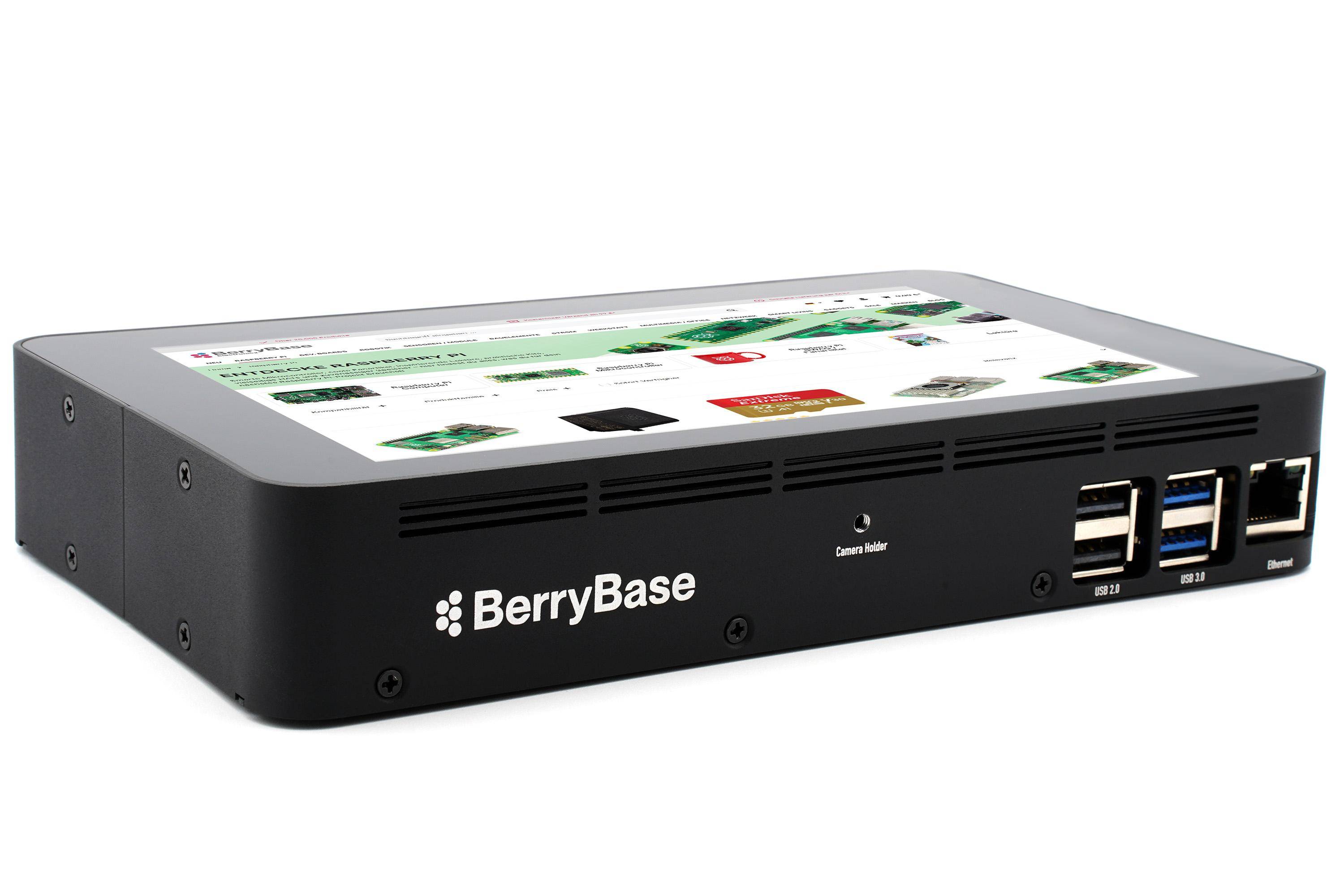 BerryBase Gehäuse für Raspberry Pi 5 & 7-Zoll Touchscreen V1, VESA 75/100, Aluminium, Stahl, schwarz