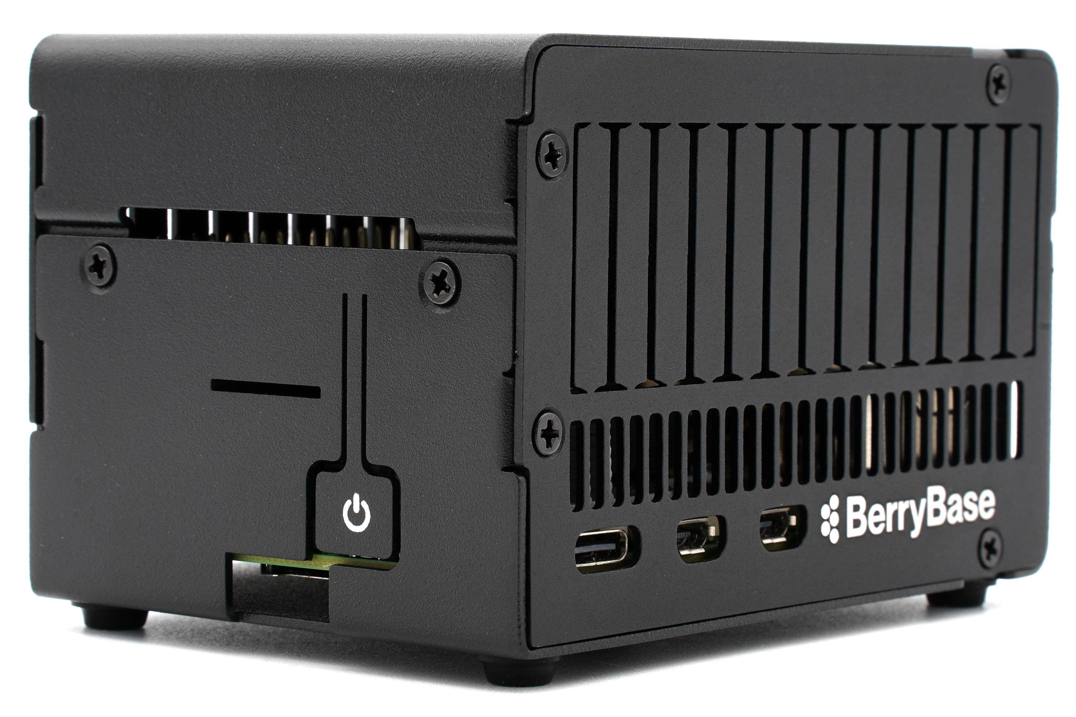 BerryBase Gehäuse für Raspberry Pi 5, für NVMe HATs, eloxiertes Aluminium, sandgestrahlt, schwarz