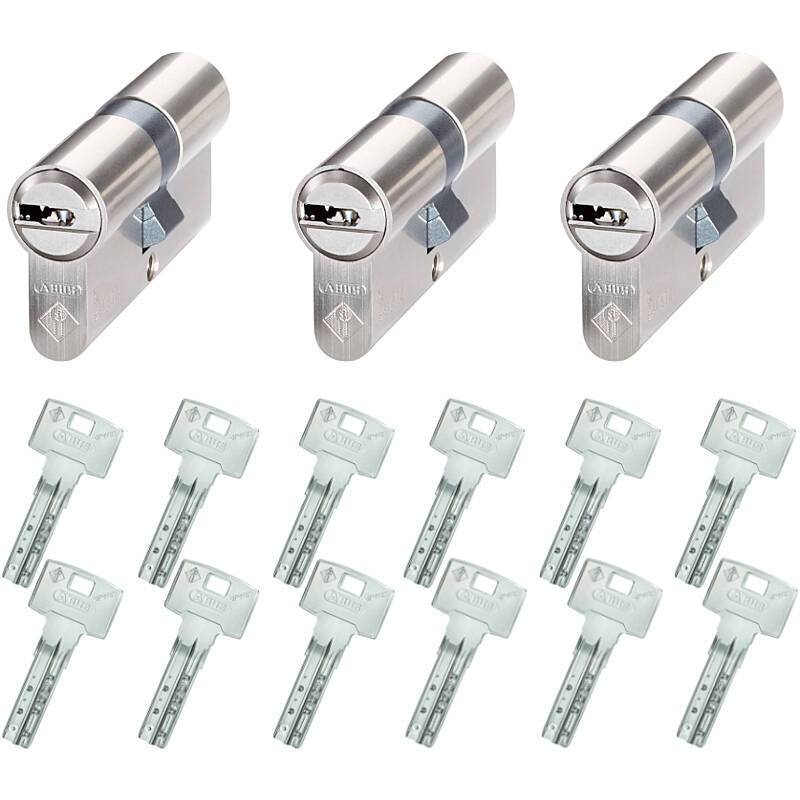 3er Abus Bravus 1000 Doppelzylinder 30/30 12 Schl., Sicherheitslevel:MITTEL | Bravus.1000 Doppelzylinder-Set | Maße (Au