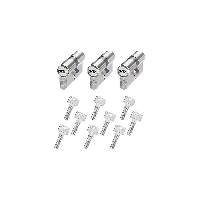 3er Abus Bravus 1000 Doppelzylinder 30/35 9 Schl., Sicherheitslevel:MITTEL | Bravus.1000 Doppelzylinder-Set | Maße (Auß