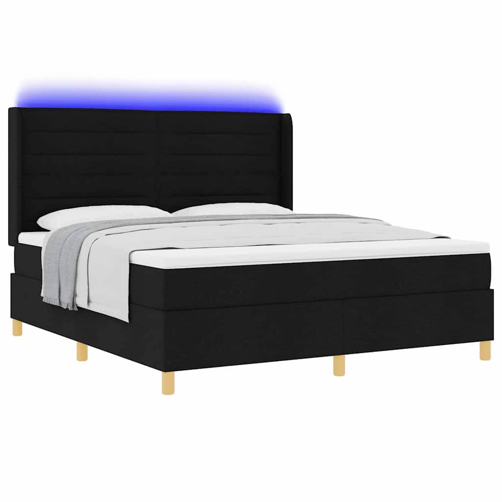 vidaXL Boxspringbett mit LED-Lichtleisten Schwarz 180 x 200 cm Stoff