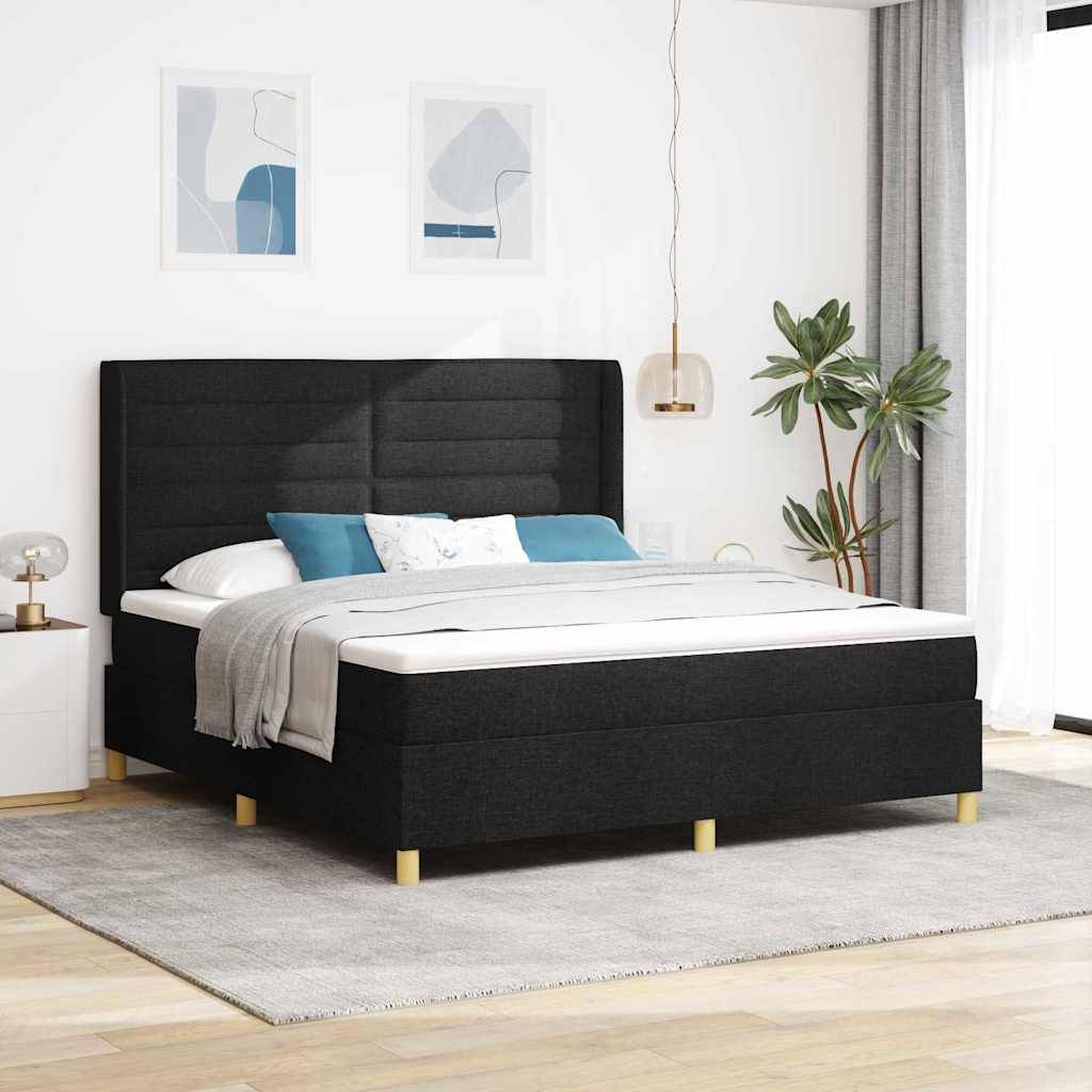 vidaXL Boxspringbett mit LED-Lichtleisten Schwarz 180 x 200 cm Stoff