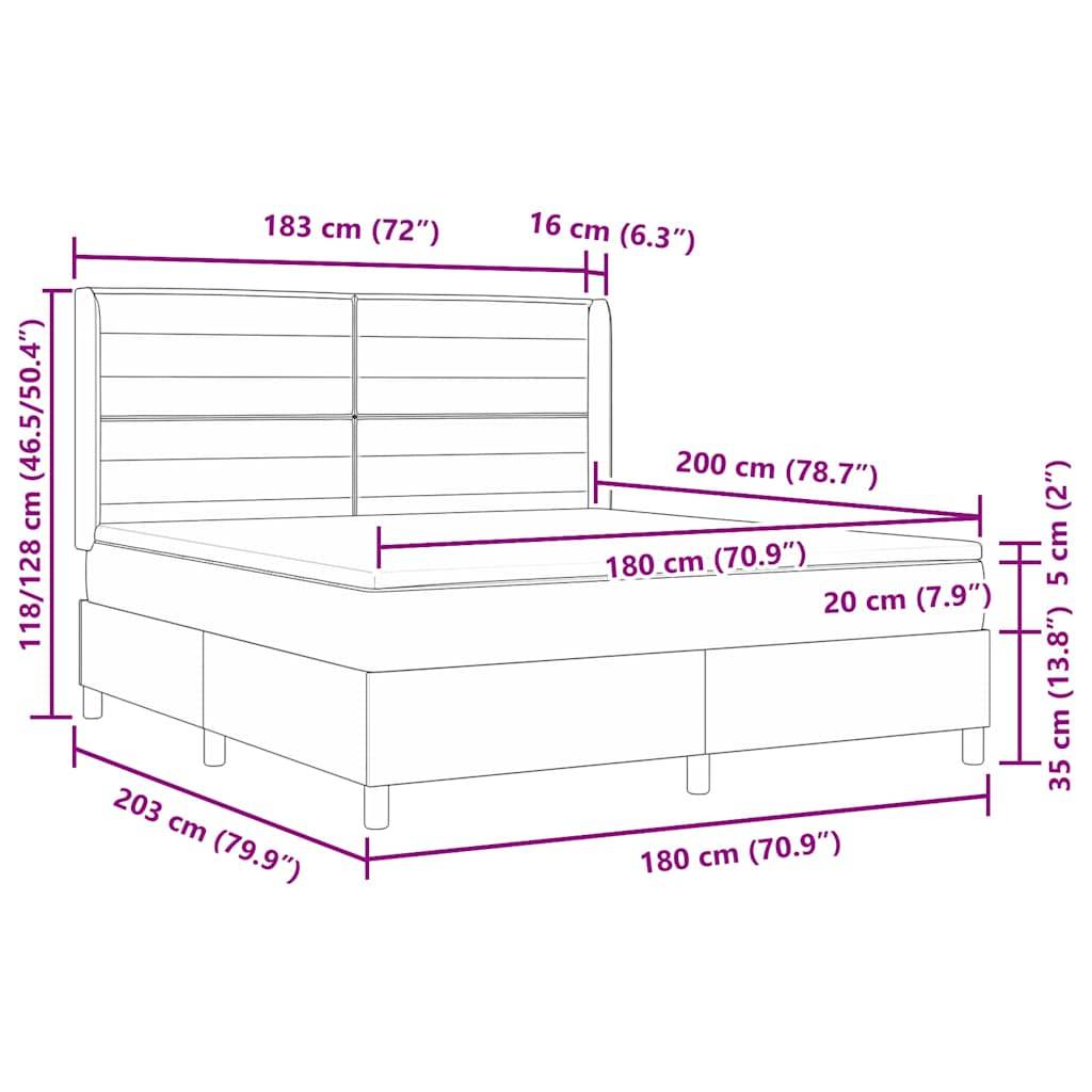 Strichzeichnung eines Bettes mit Abmessungen: Breite 183 cm (72