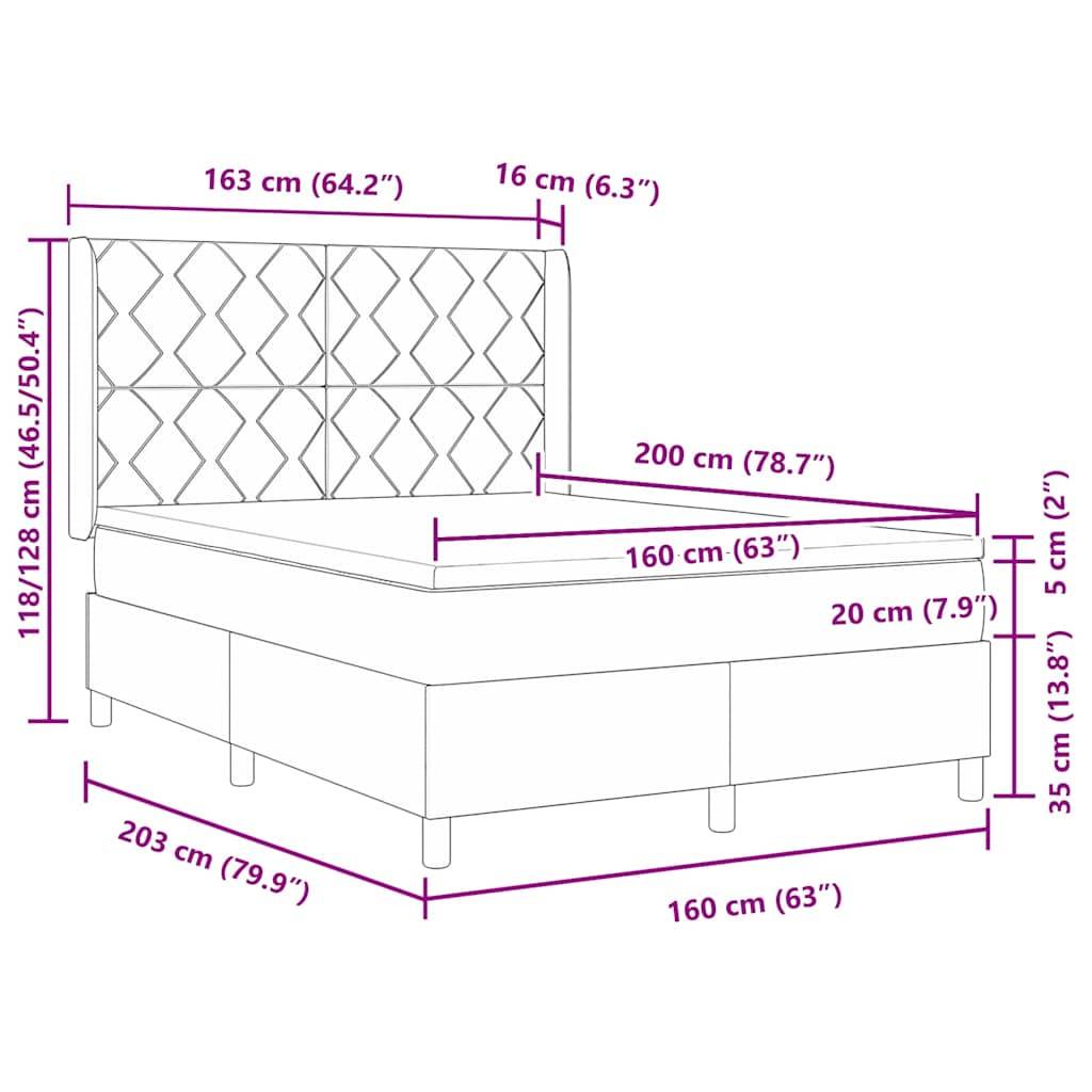 vidaXL Boxspringbett mit Kopfteil Dunkelgrün 160 x 200 cm Samt