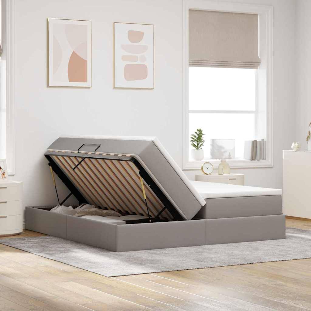 vidaXL Aufbewahrungsbett mit Matratze Taupe 200 x 200 cm Polyester