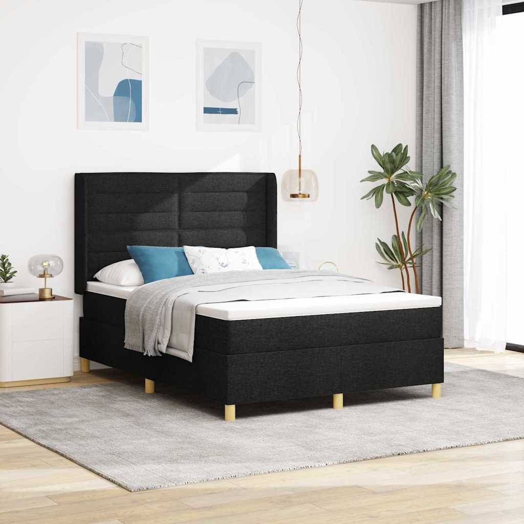 vidaXL Boxspringbett mit LED-Lichtleisten Schwarz 160 x 200 cm Stoff