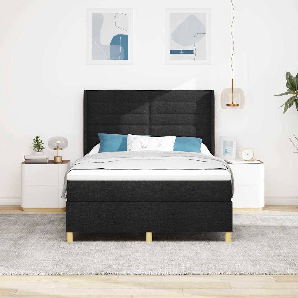 vidaXL Boxspringbett mit LED-Lichtleisten Schwarz 160 x 200 cm Stoff