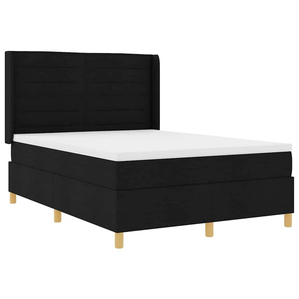 vidaXL Boxspringbett mit LED-Lichtleisten Schwarz 160 x 200 cm Stoff