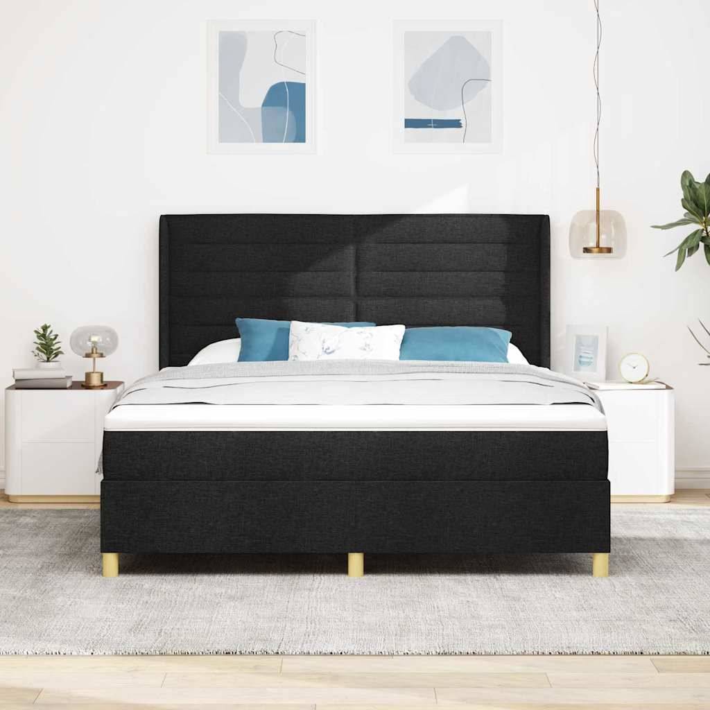 vidaXL Boxspringbett mit LED-Lichtleisten Schwarz 180 x 200 cm Stoff