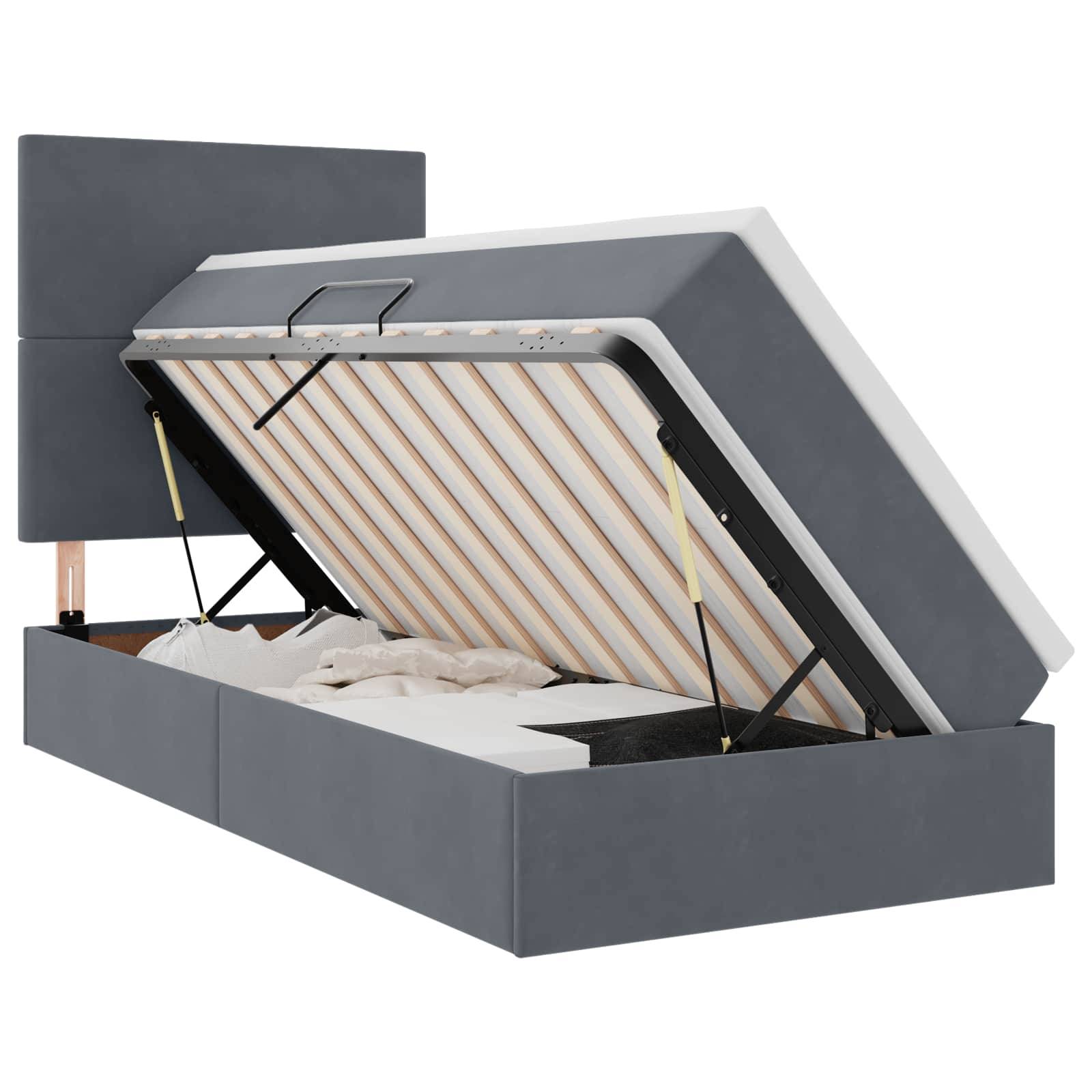 vidaXL LED-Speicherbett mit Matratze Dunkelgrau 100 x 200 cm Samt