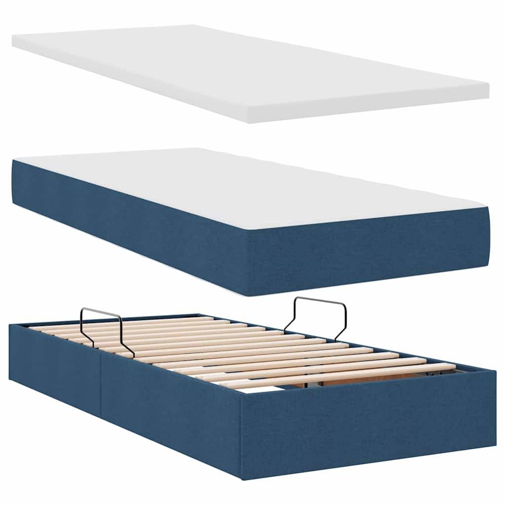 Eine geschichtete Illustration einer Matratze mit einem oberen Polster, einem stützenden mittleren Abschnitt und einer unteren lamellenbefestigten Basis für die Struktur.