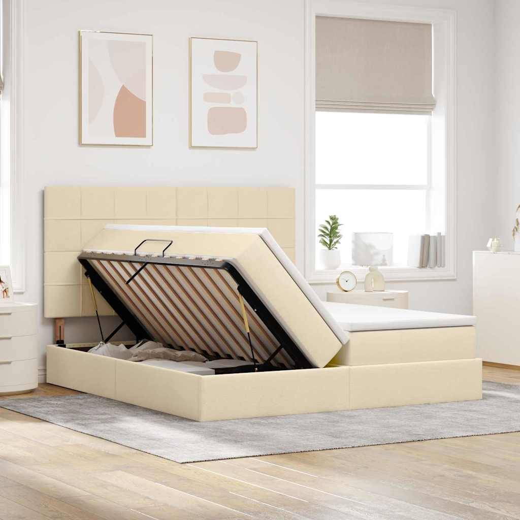 vidaXL LED-Speicherbett mit Matratze Creme 180 x 200 cm Stoff