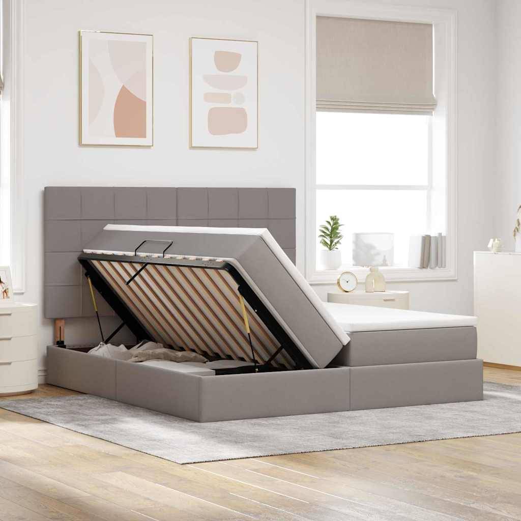 vidaXL Aufbewahrungsbett mit Kopfteil Taupe 200 x 200 cm Stoff