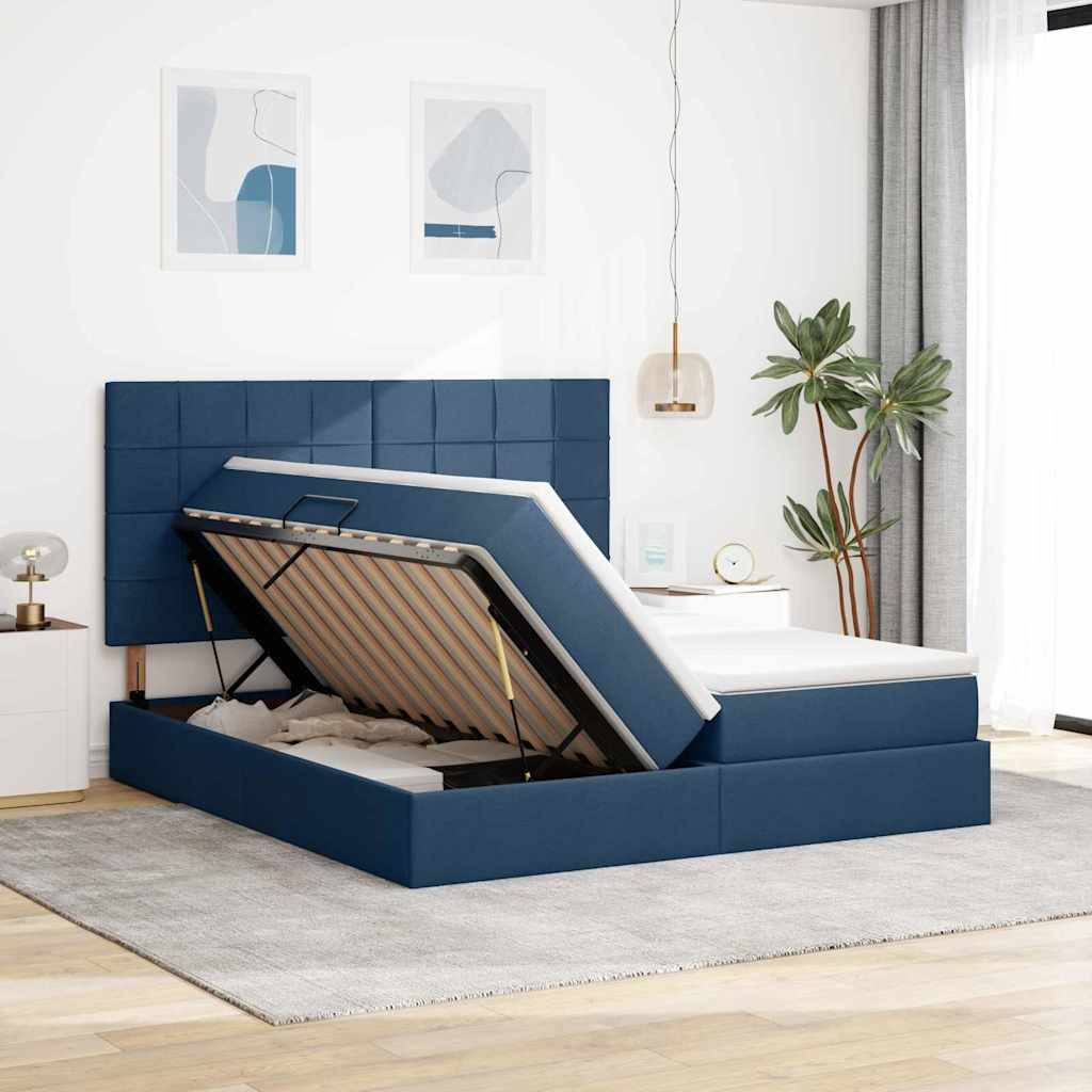 vidaXL LED-Speicherbett mit Matratze Blau 200 x 200 cm Stoff