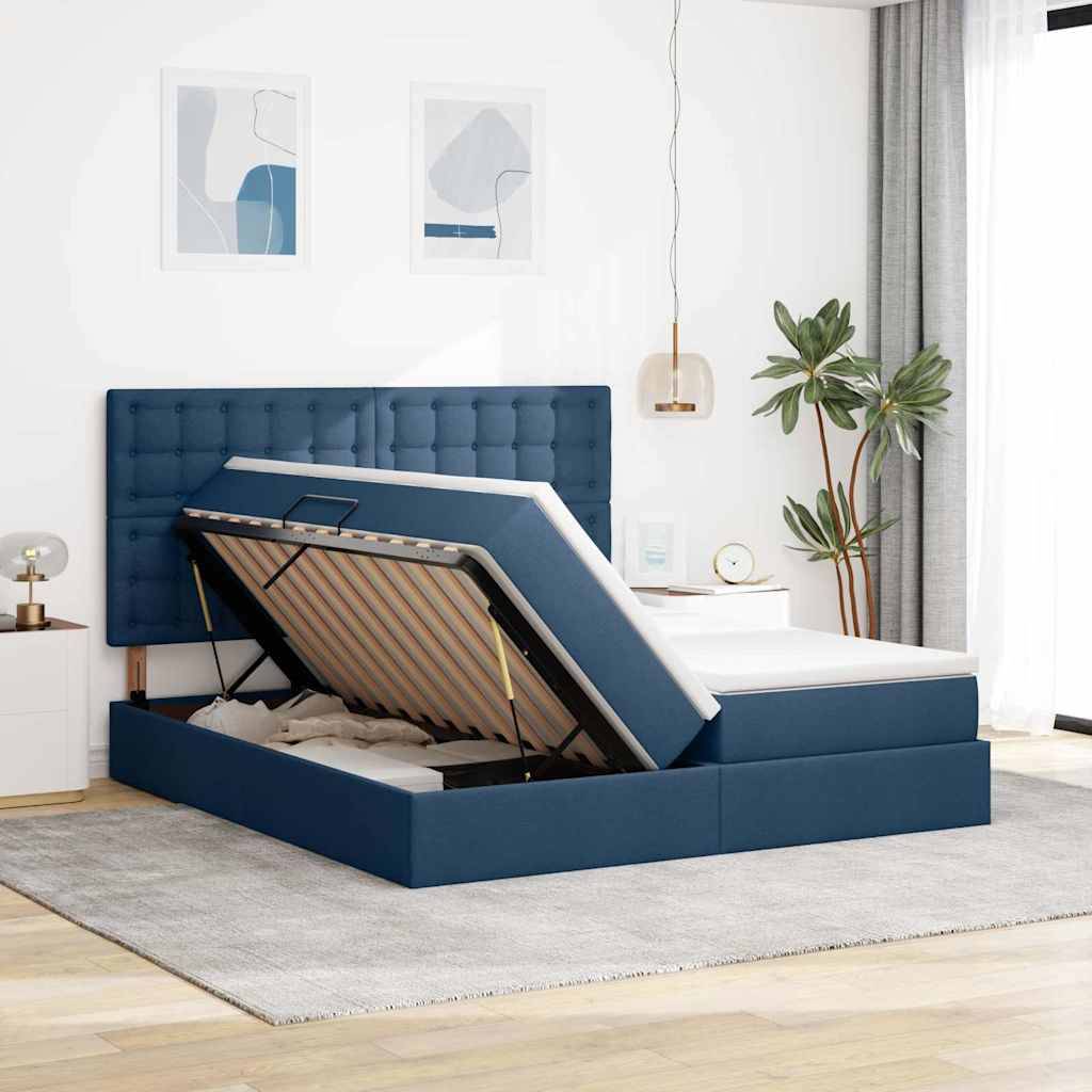vidaXL Aufbewahrungsbett mit Kopfteil Blau 180 x 200 cm Stoff