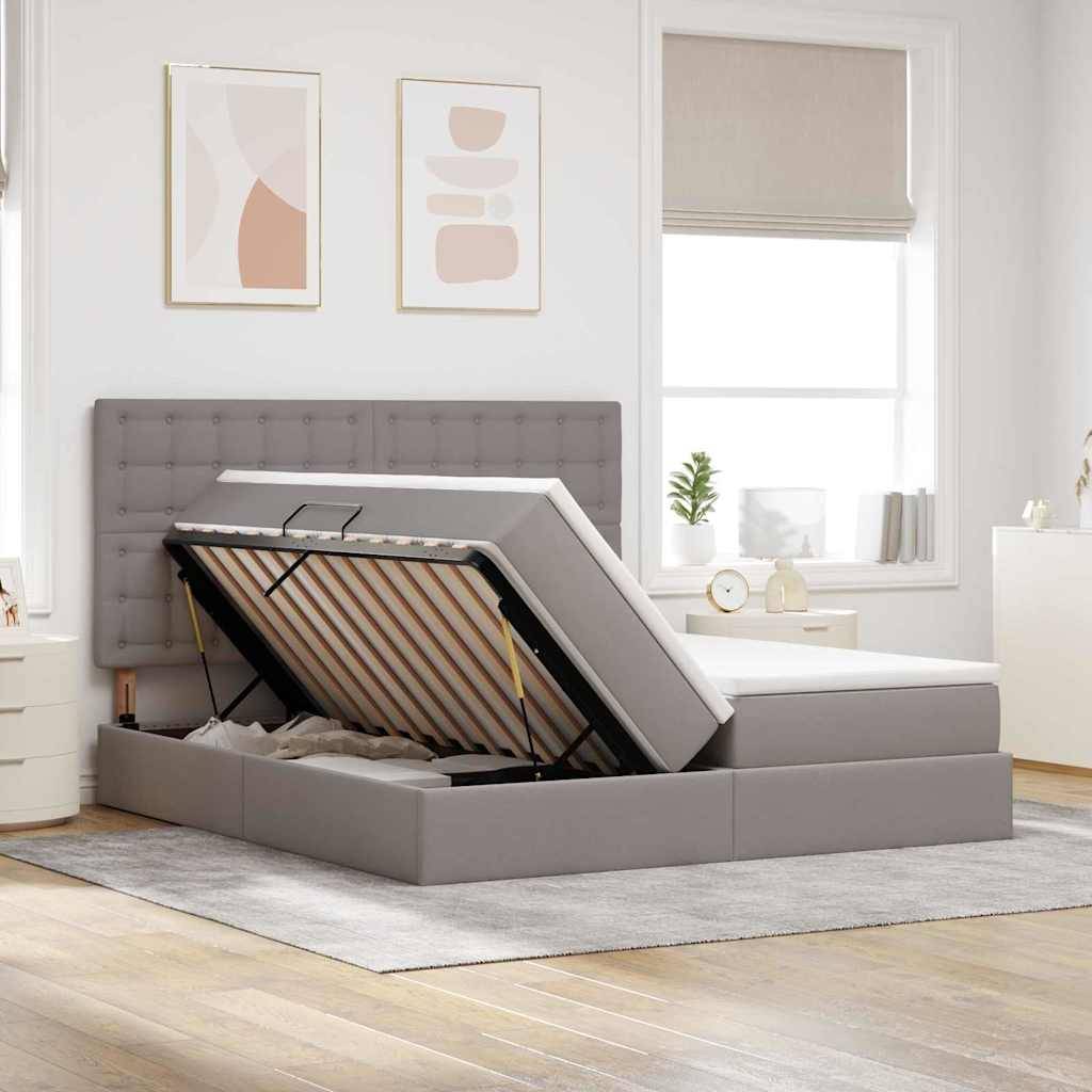 vidaXL Aufbewahrungsbett mit Kopfteil Taupe 200 x 200 cm Stoff