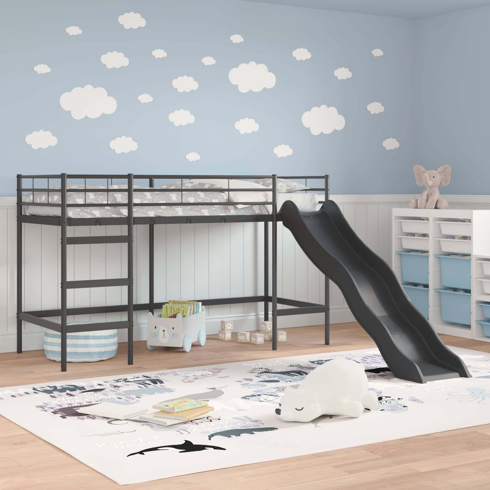 vidaXL Kinder-Loftbett mit Rutsche Schwarz und Anthrazit 100 x 190 cm