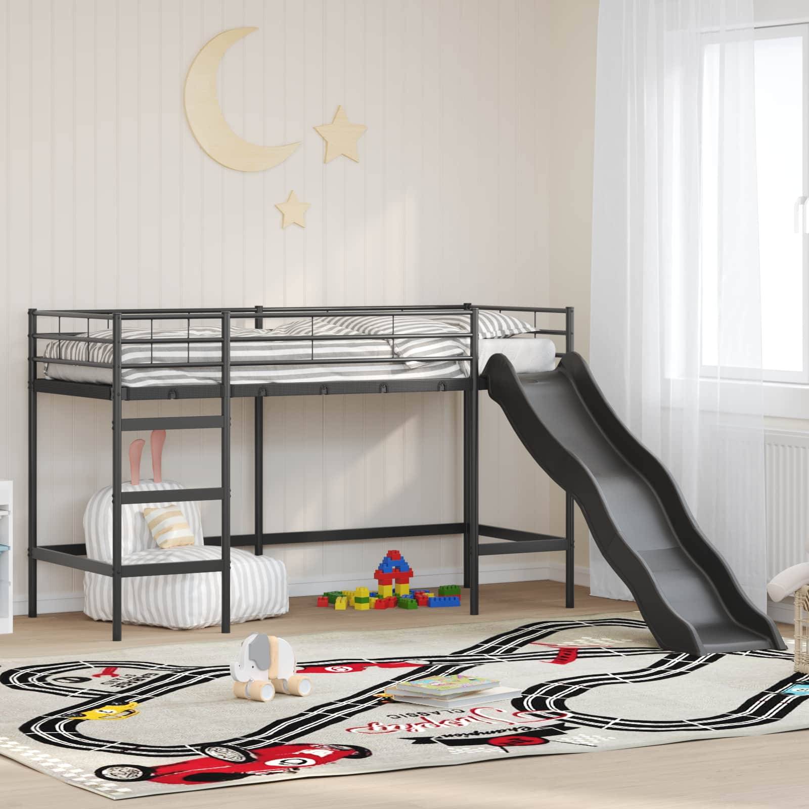 vidaXL Kinder-Loftbett mit Rutsche Schwarz und Anthrazit 75 x 190 cm