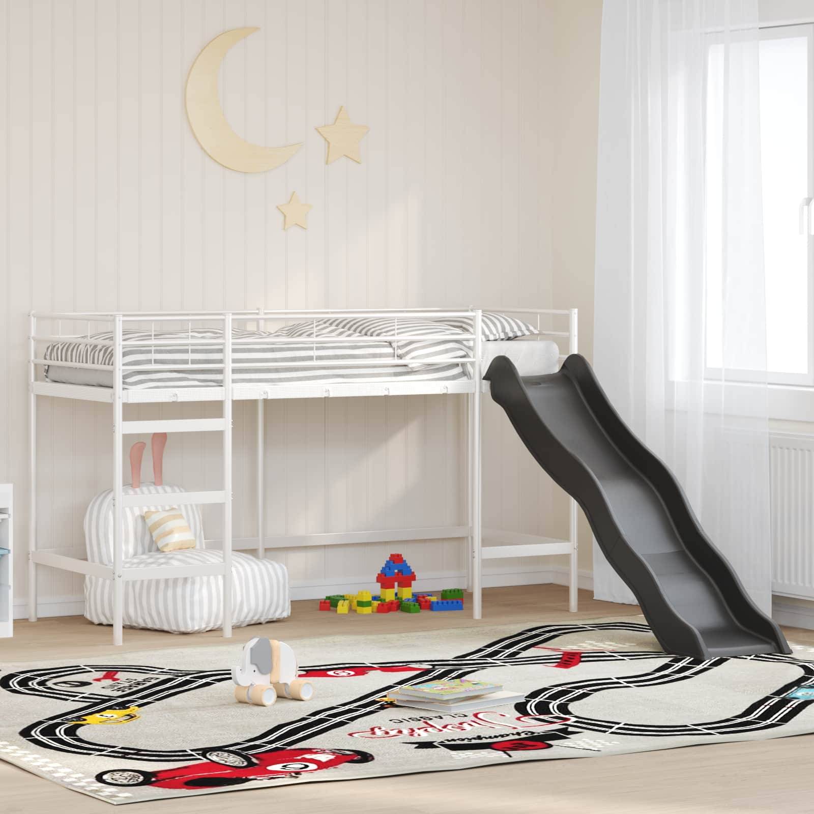 vidaXL Kinder-Loftbett mit Rutsche Weiß und Anthrazit 100 x 190 cm