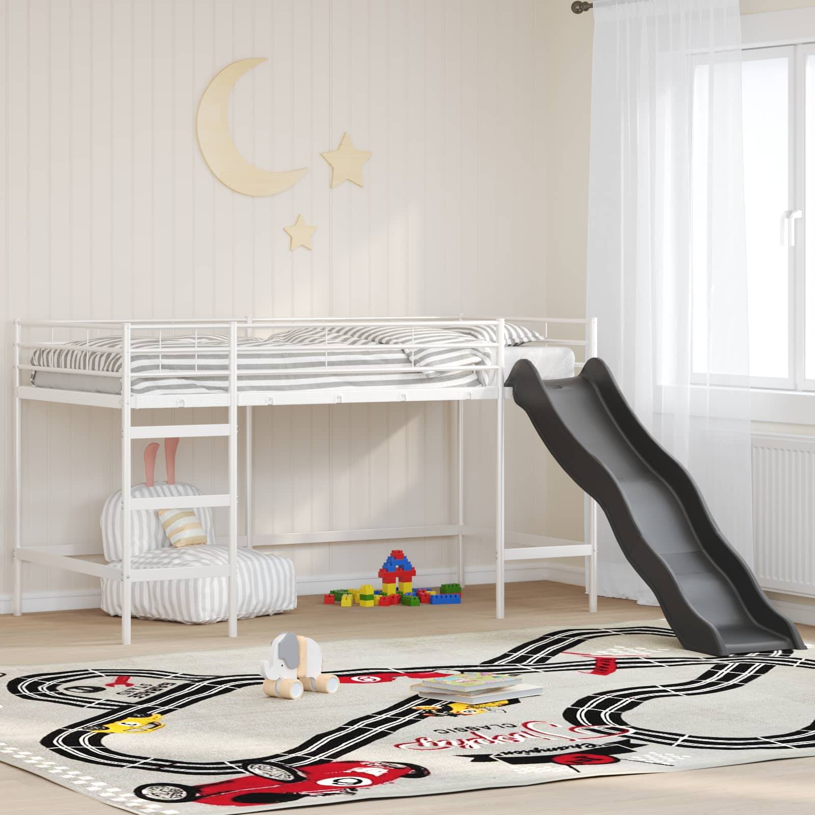 vidaXL Kinder-Loftbett mit Rutsche Uni Weiß und Anthrazit 107 x 203 cm