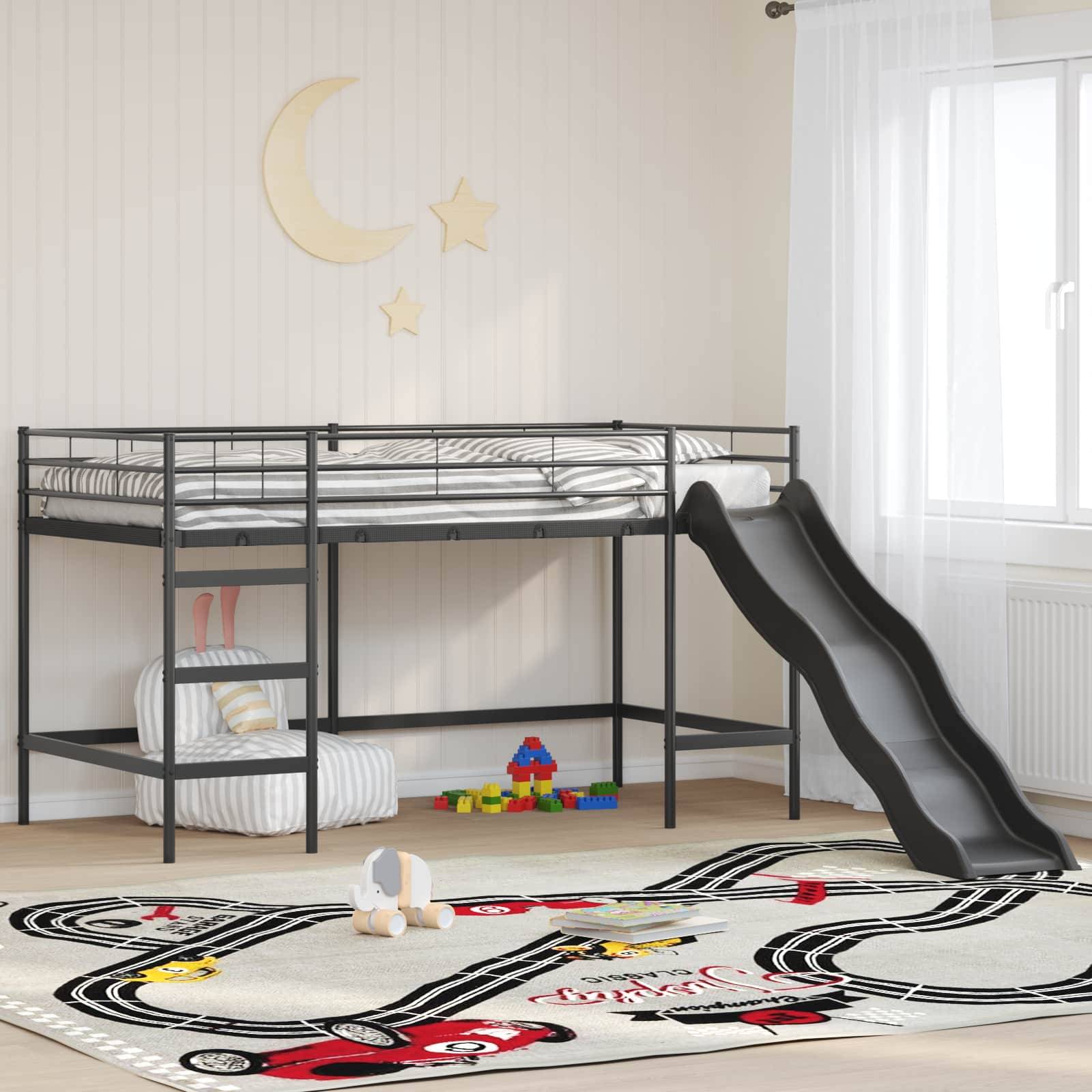 vidaXL Kinder-Loftbett mit Rutsche Schwarz und Anthrazit 90 x 200 cm