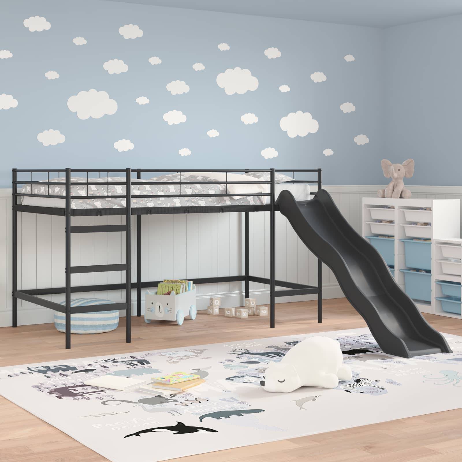 vidaXL Kinder-Loftbett mit Rutsche Schwarz und Anthrazit 90 x 200 cm