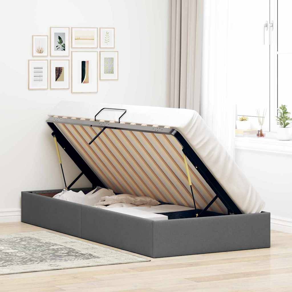 vidaXL Aufbewahrungsbett mit Speicher Dunkelgrau 90 x 190 cm Stoff