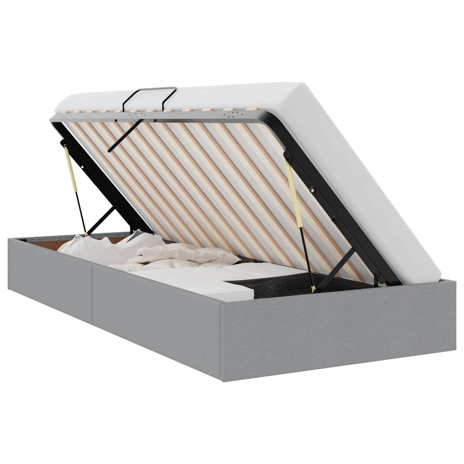 vidaXL Ottoman Bettgestell mit Speicher Hellgrau 100 x 200 cm Stoff
