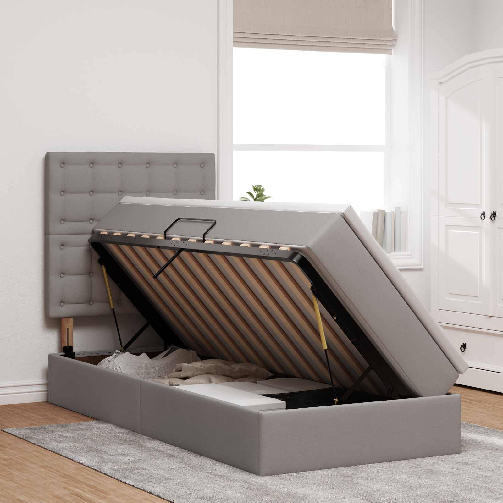 vidaXL LED-Speicherbett mit Matratze Taupe 90 x 200 cm Stoff