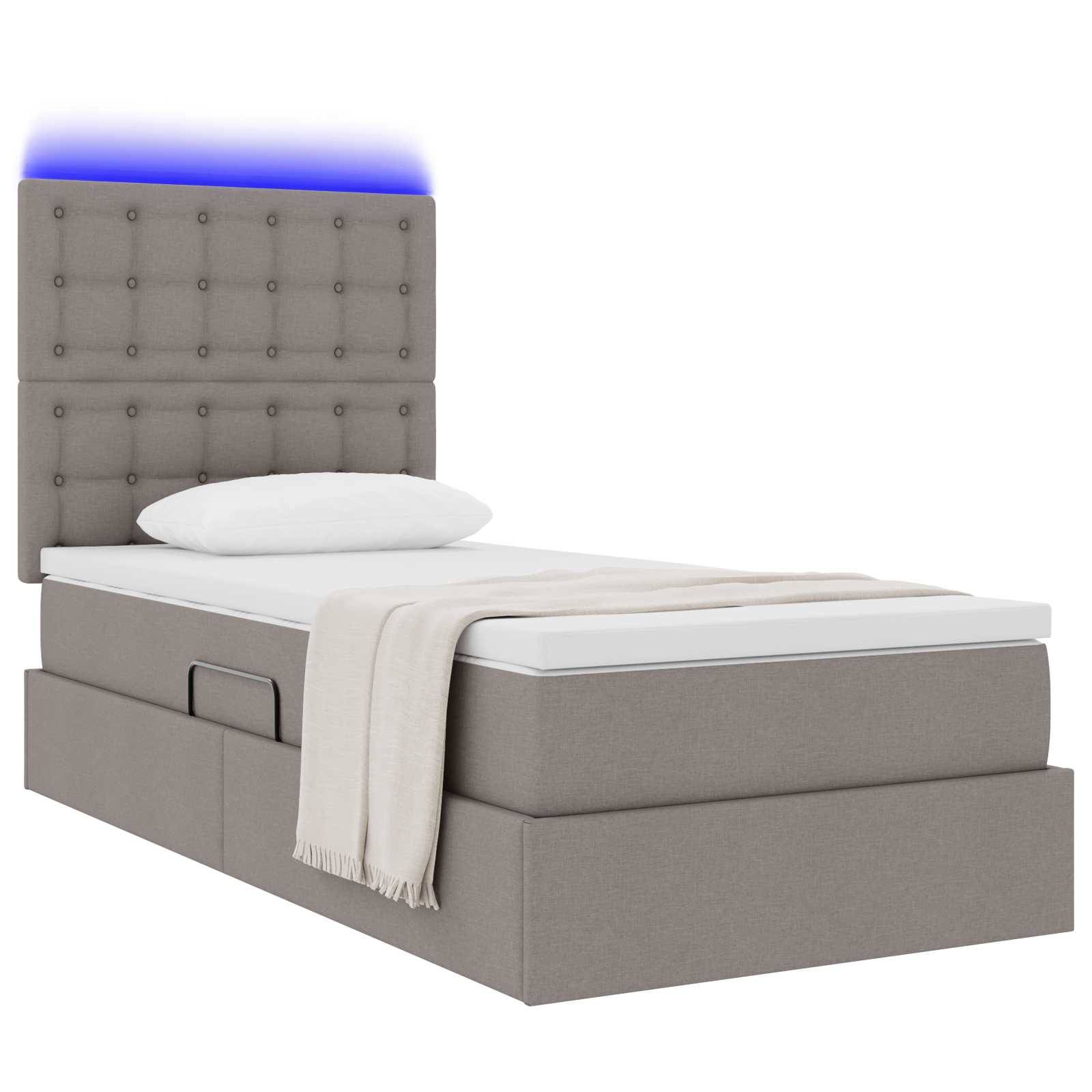 vidaXL LED-Speicherbett mit Matratze Taupe 90 x 200 cm Stoff