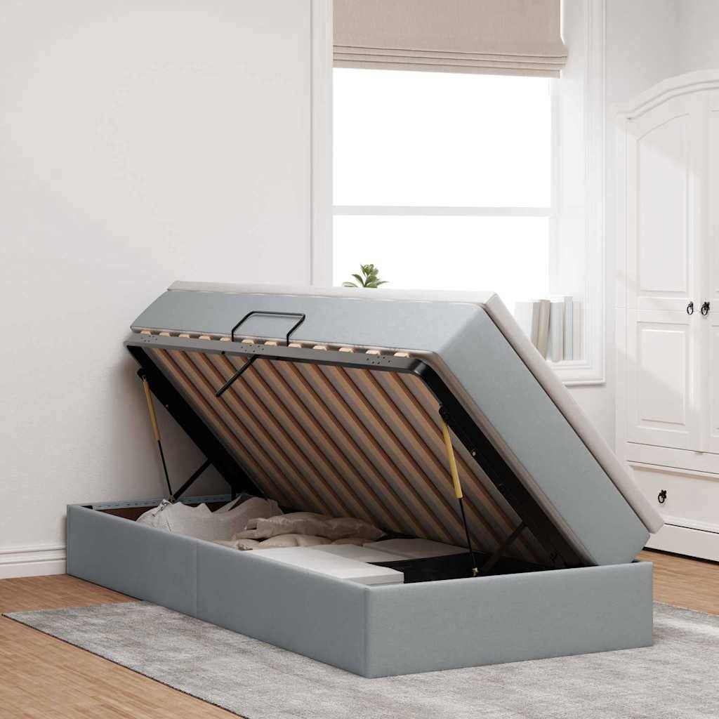 vidaXL Aufbewahrungsbett mit Matratze Hellgrau 100 x 200 cm Polyester