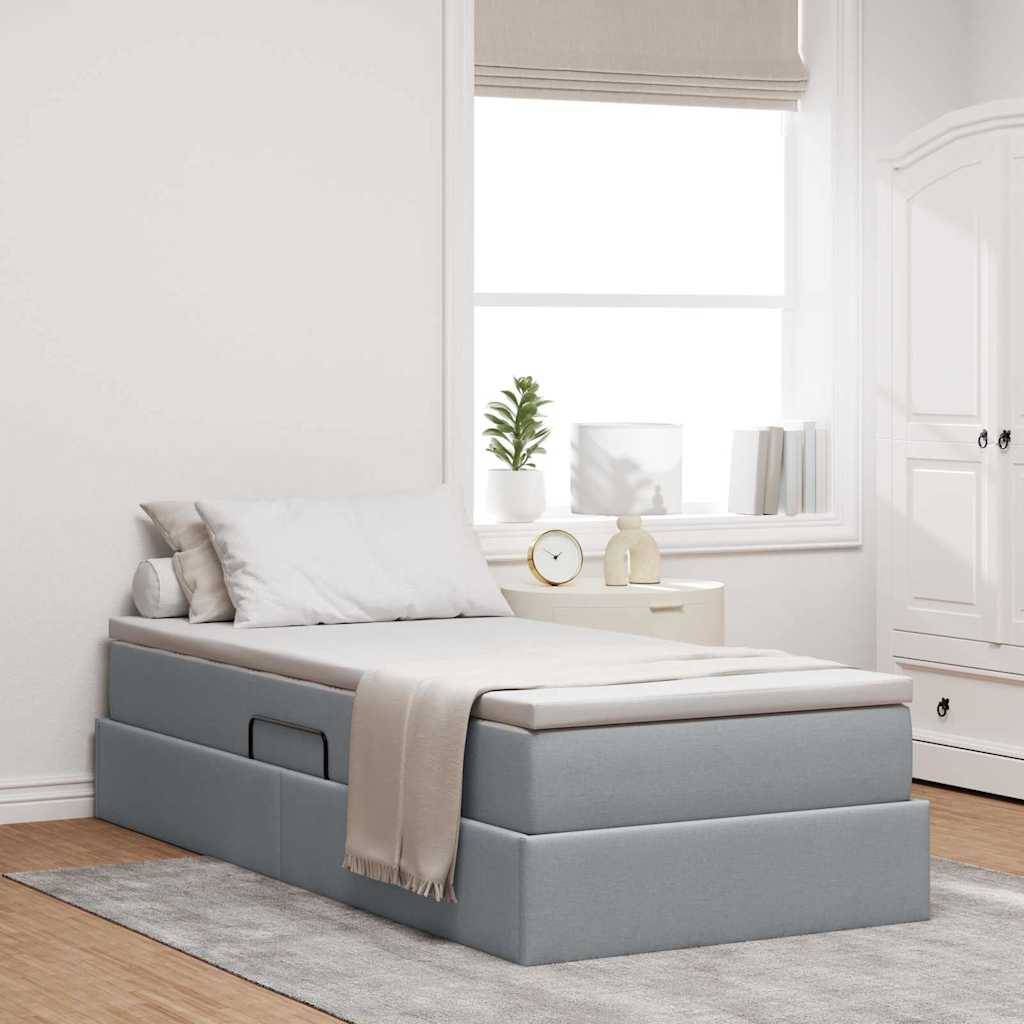 vidaXL Aufbewahrungsbett mit Matratze Hellgrau 90 x 190 cm Polyester