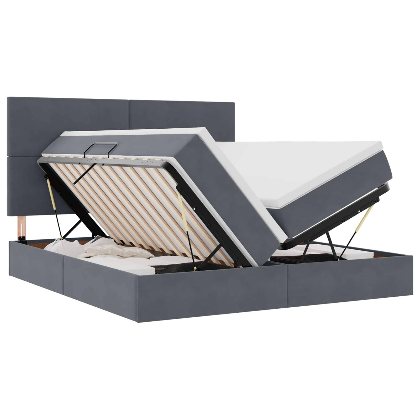 vidaXL LED-Speicherbett mit Matratze Dunkelgrau 180 x 200 cm Samt