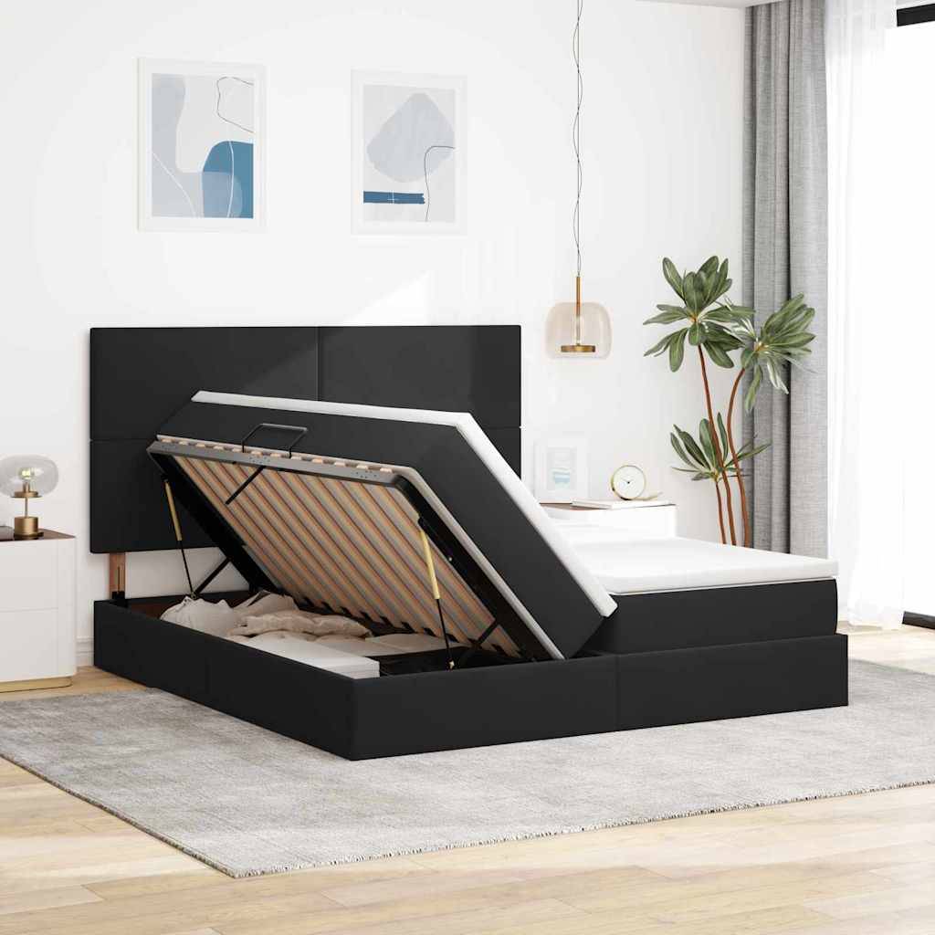 vidaXL LED-Speicherbett mit Matratze Schwarz 180 x 200 cm Samt