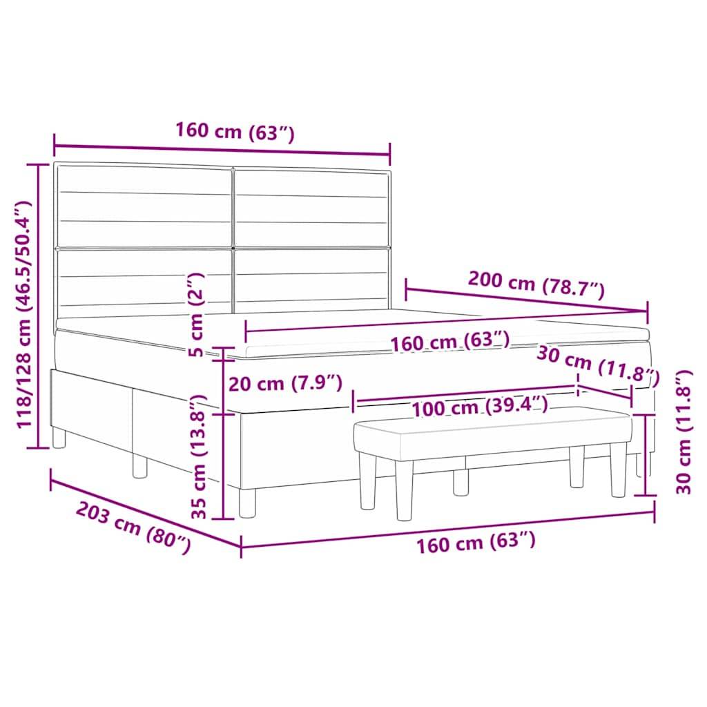 Diagramm eines Bettrahmens mit Abmessungen: 160 cm (63