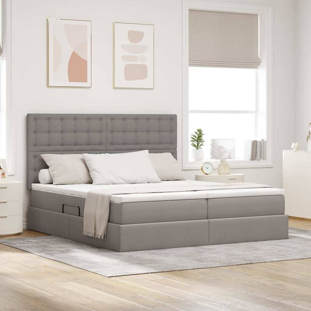 vidaXL Aufbewahrungsbett mit Kopfteil Taupe 200 x 200 cm Stoff