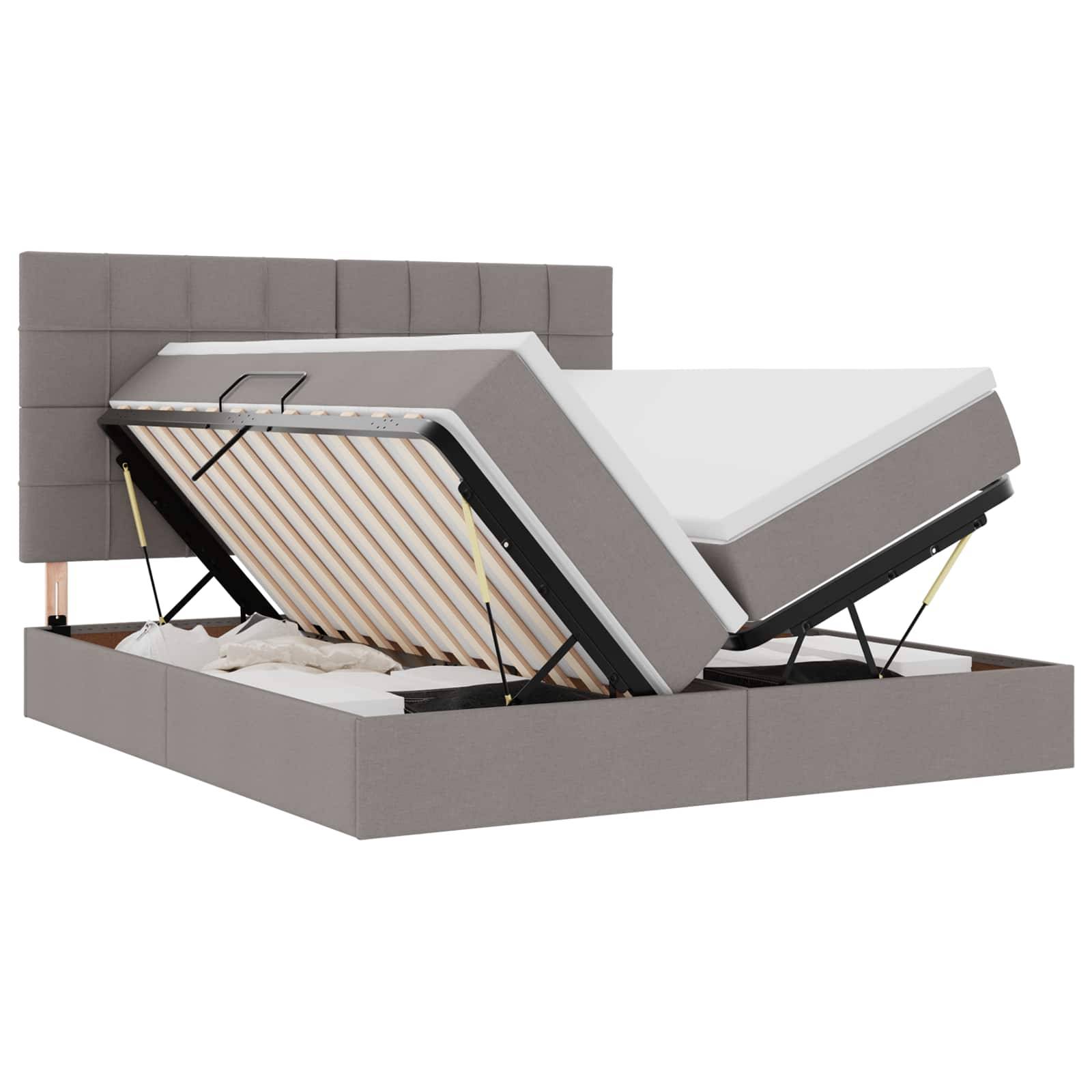 vidaXL Aufbewahrungsbett mit Kopfteil Taupe 200 x 200 cm Stoff