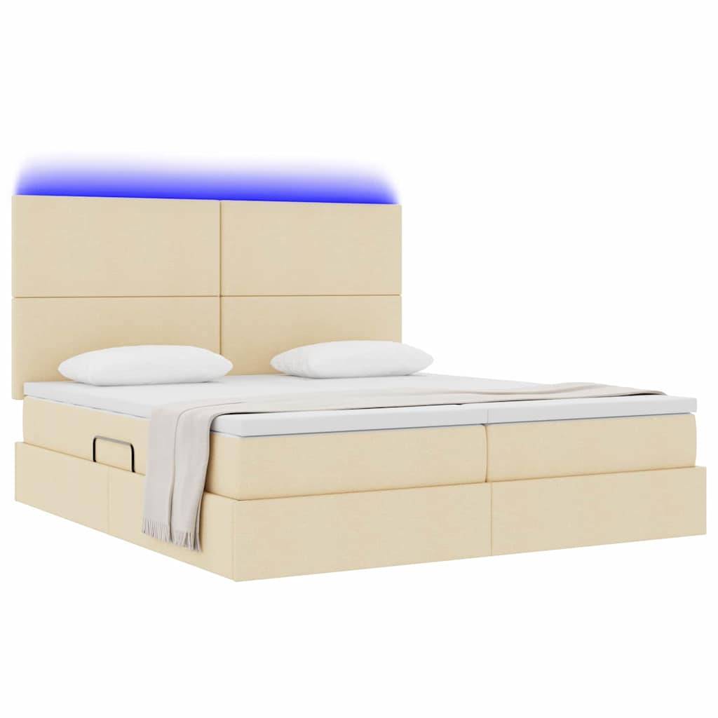 vidaXL LED-Speicherbett mit Matratze Creme 200 x 200 cm Stoff
