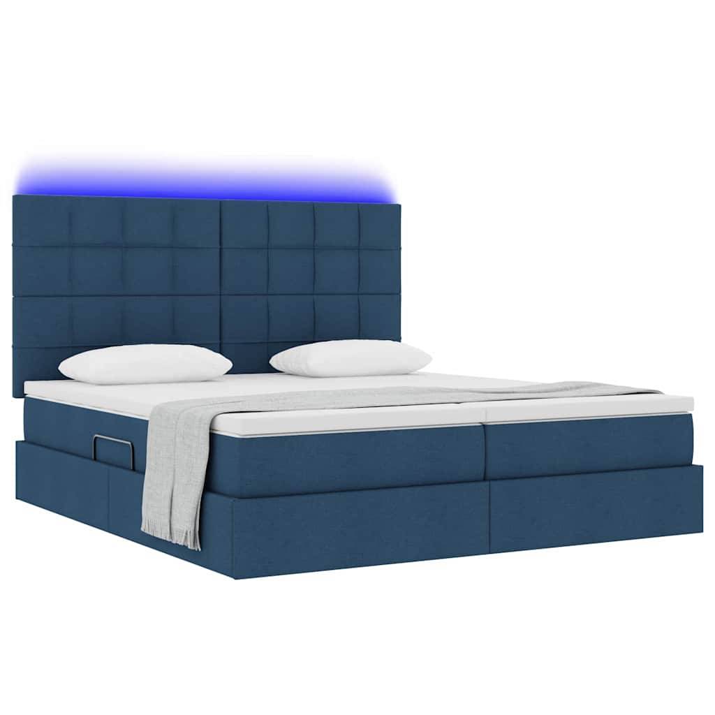 vidaXL LED-Speicherbett mit Matratze Blau 200 x 200 cm Stoff