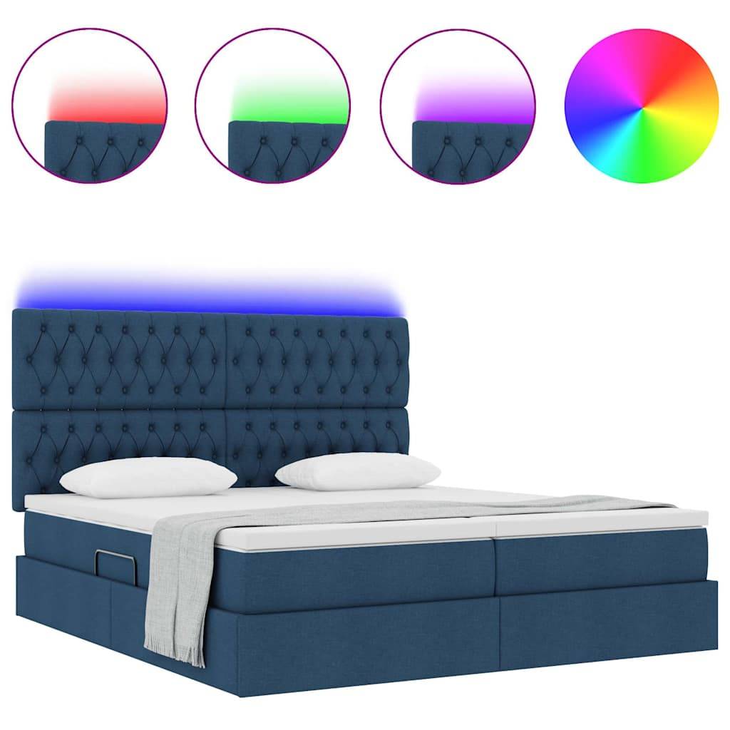 vidaXL Bett mit LED-Lichtleisten mit Kopfteil Blau 180 x 200 cm Stoff