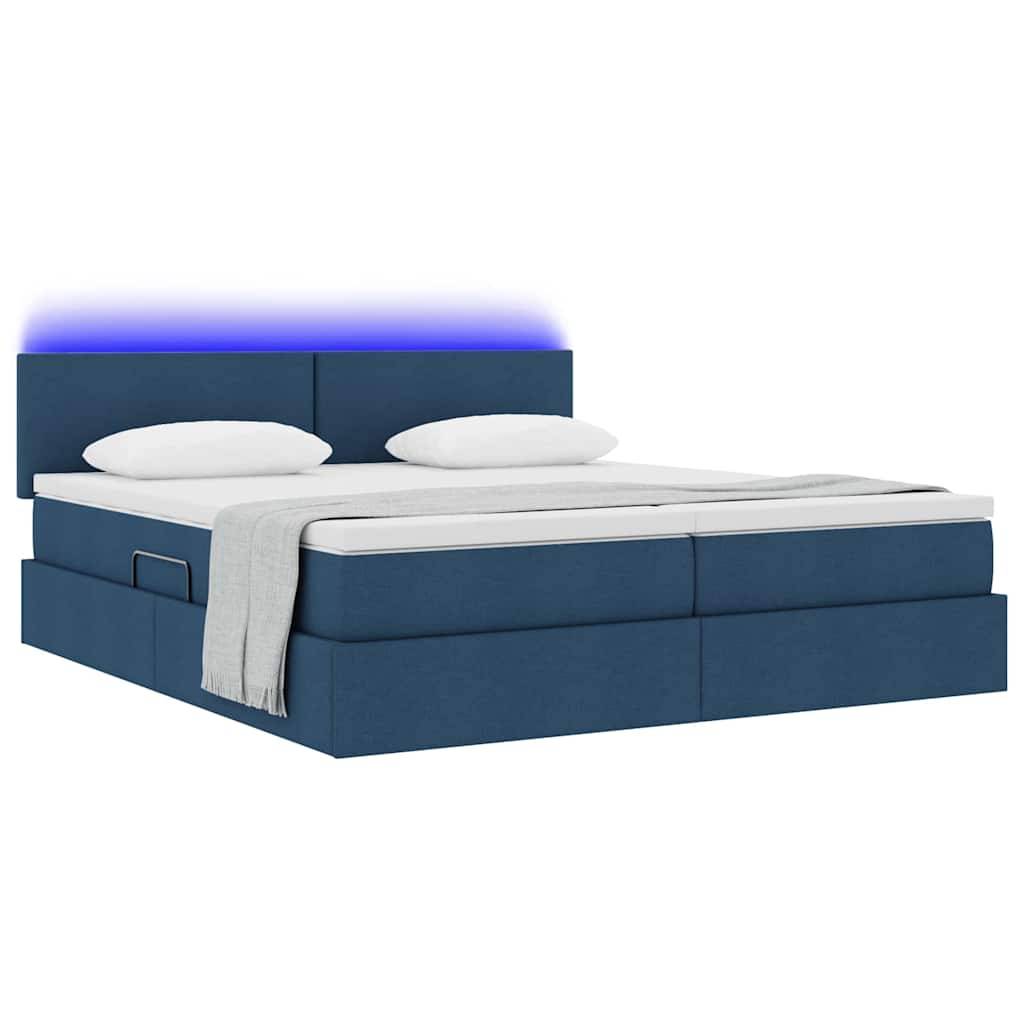 vidaXL LED-Speicherbett mit Matratze Blau 180 x 200 cm Stoff