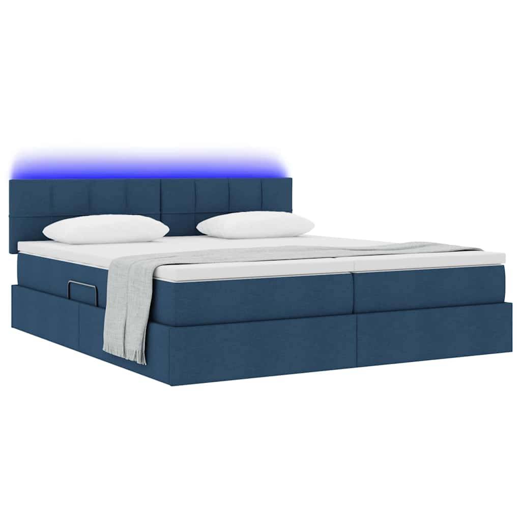 vidaXL LED-Speicherbett mit Matratze Blau 180 x 200 cm Stoff